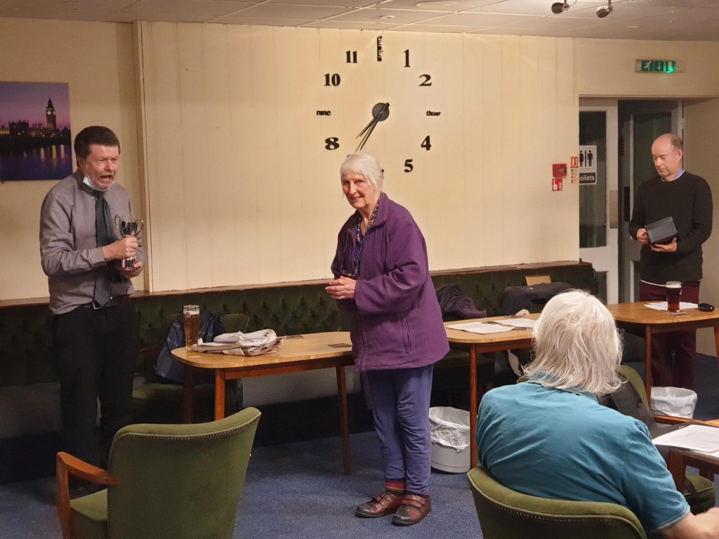 Malcolm Clarke thanks Gillian Moore and the League for Award Trophy