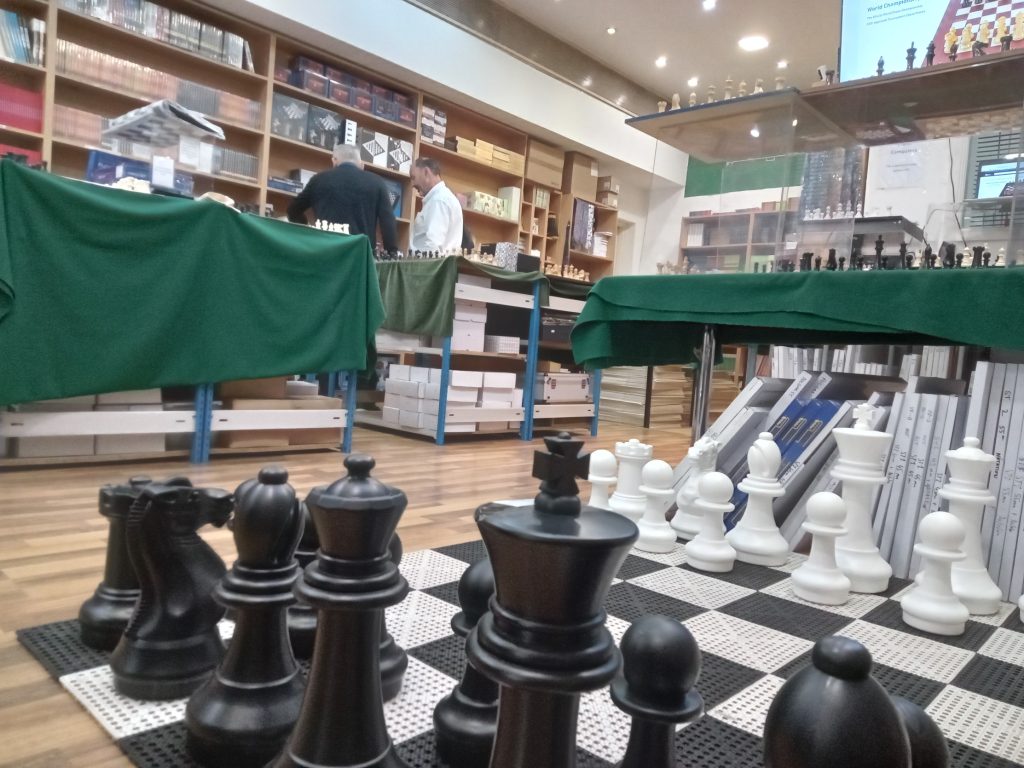 Inside Chess & Bridge Shop, Baker Street, London. Discount for ECF Members. 